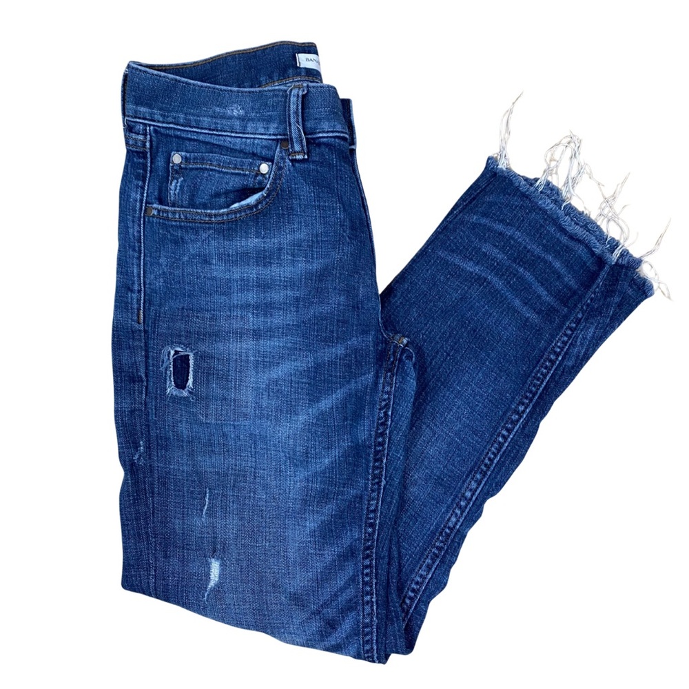 Banana Republic Boyfriend Jeans Women’s 25 Distressed Dark Wash Denim Raw Hem